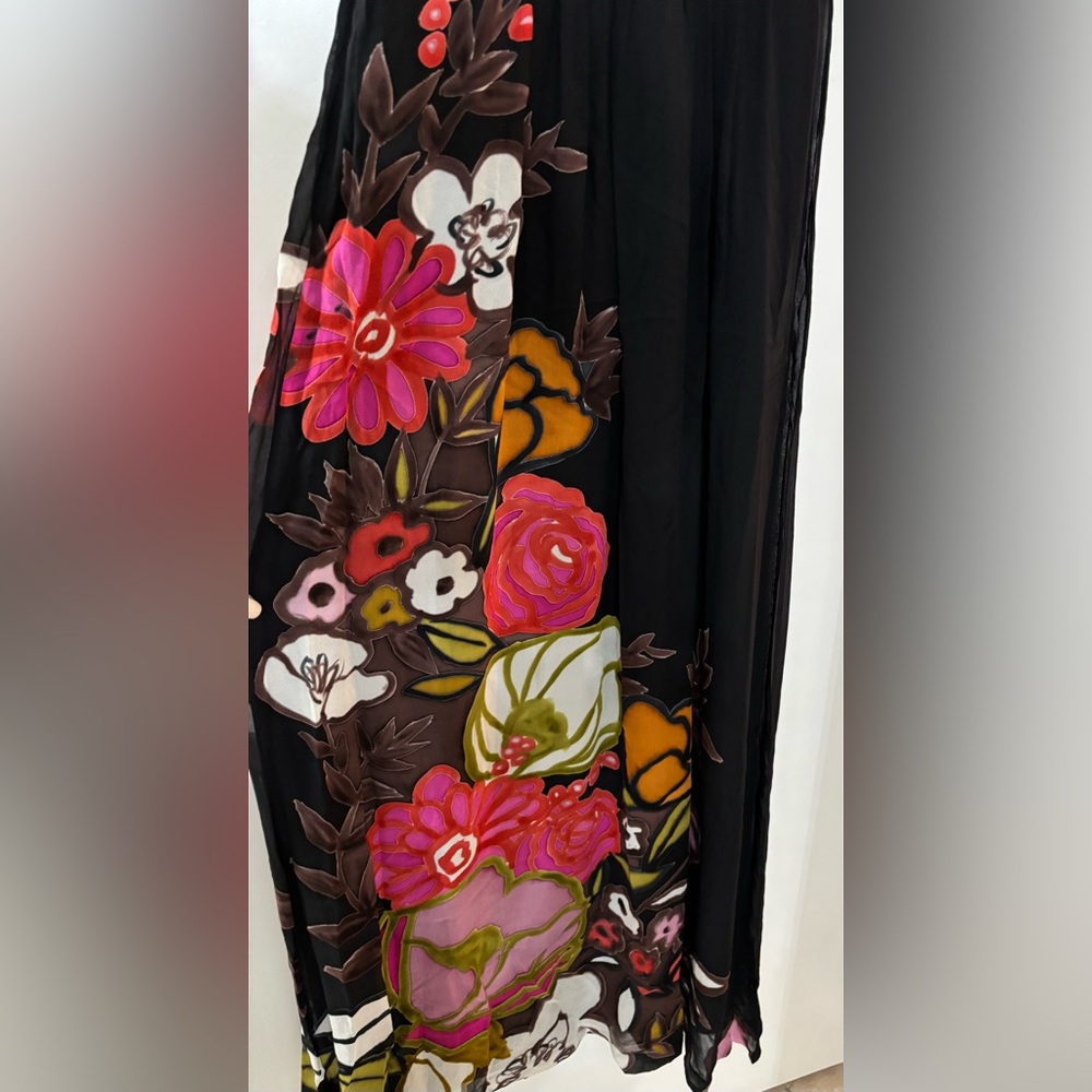SUE WONG Women Sleeveless Silk Black Floral Print Long Maxi Dress Size 4 - Picture 9 of 16